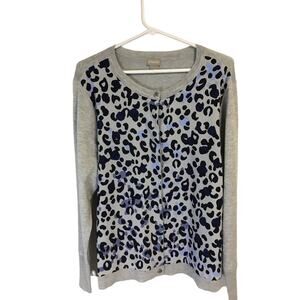 Chicos Blue Leopard Print Long‎ Sleeve Shirt Size 2(M) NWT